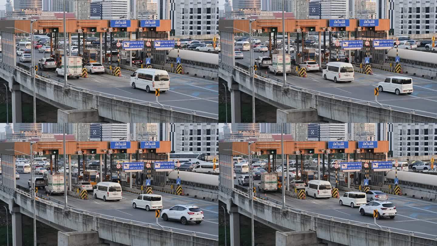 在泰国曼谷rama9支付过路费的司机特写镜头