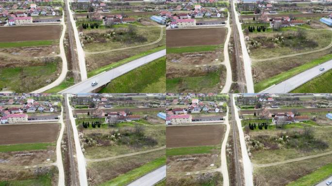塞尔维亚诺维萨德铁路周围的房屋和田野鸟瞰图
