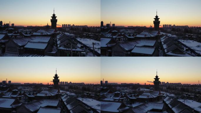 4K原素材-航拍天津雪景，天穆清真北寺