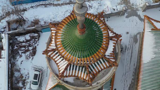 4K原素材-航拍天津雪景，天穆清真北寺