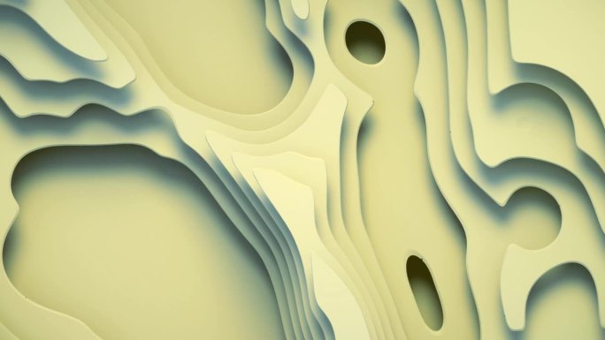 抽象的白色波浪，分层表面的无缝循环动画。3d渲染抽象数字背景4K