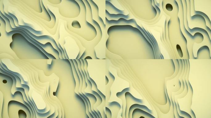 抽象的白色波浪，分层表面的无缝循环动画。3d渲染抽象数字背景4K