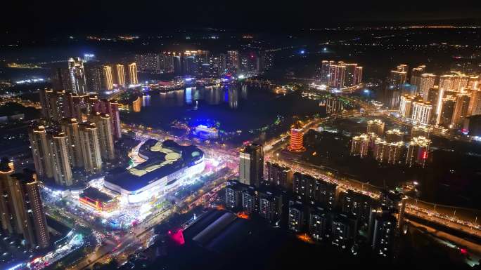 钦州白石湖夜景高清航拍视频素材