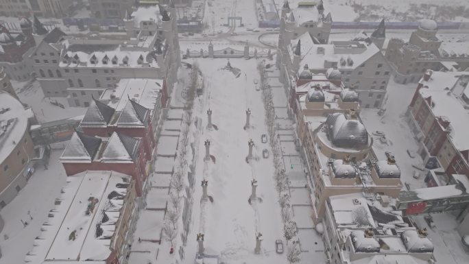 中国黑龙江哈尔滨世界欢乐城雪景航拍合集