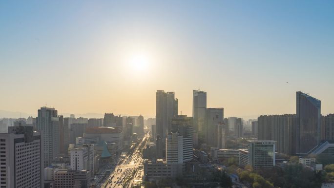 石家庄市中心勒泰北国商城日落晚霞延时