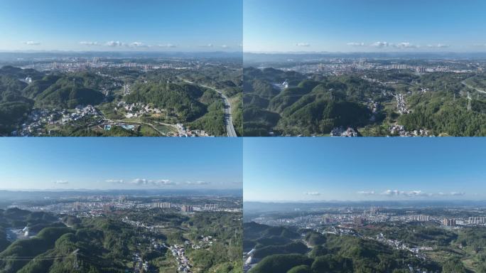 蓝天白云龙山县城远景