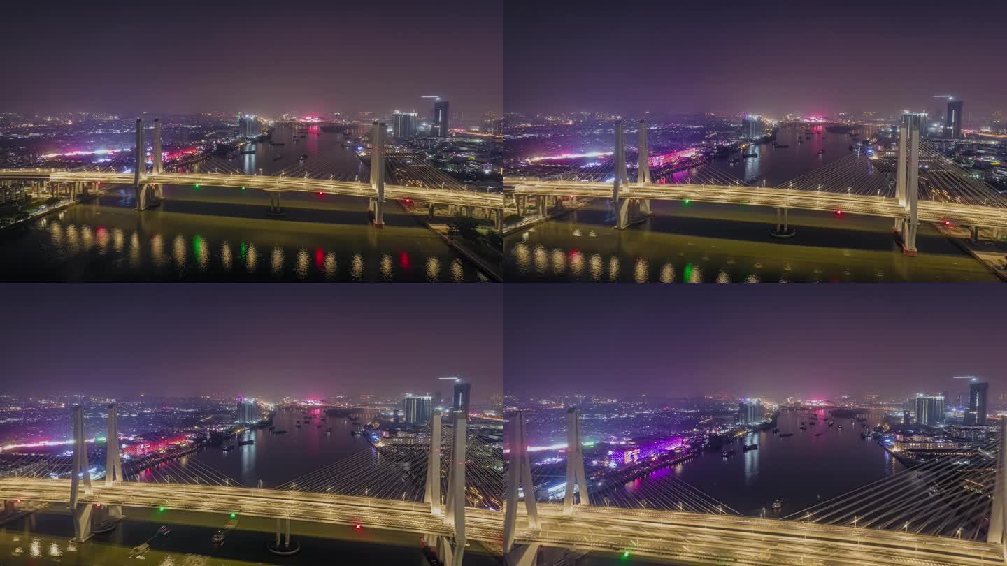 广州洛溪大桥夜景航拍