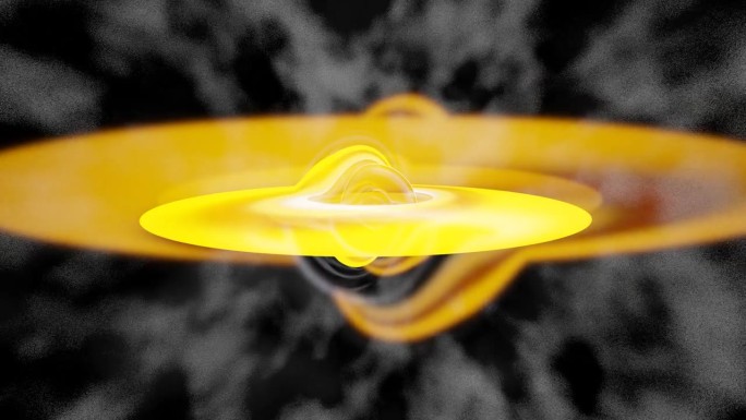 绘制三维动画黑洞宇宙之门效果，被吸积盘包围，吞噬其路径上的光、恒星、能量和星尘，产生涡旋状的扭曲吸收