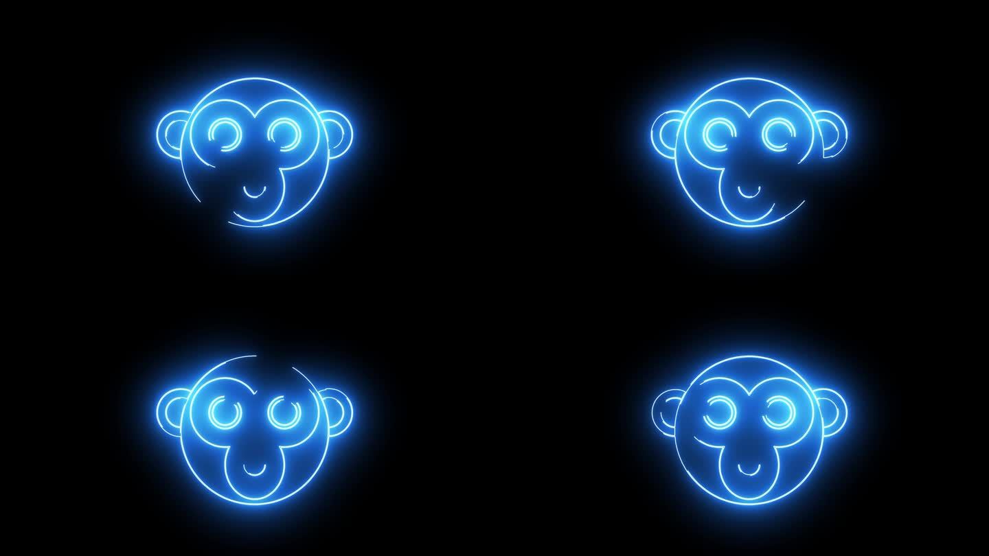 动画猴头图标与发光的霓虹灯效果