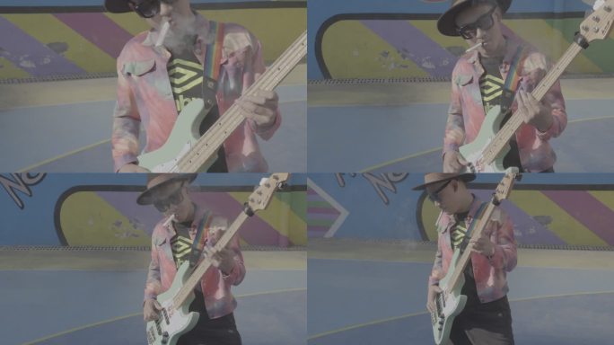 年轻人玩音乐 架子鼓 吉他 潮人 音乐