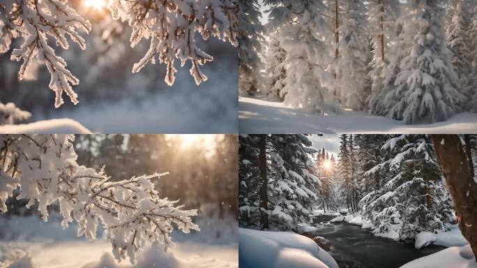 树上积雪冬天雾凇雪景逆光自然风光唯美风光