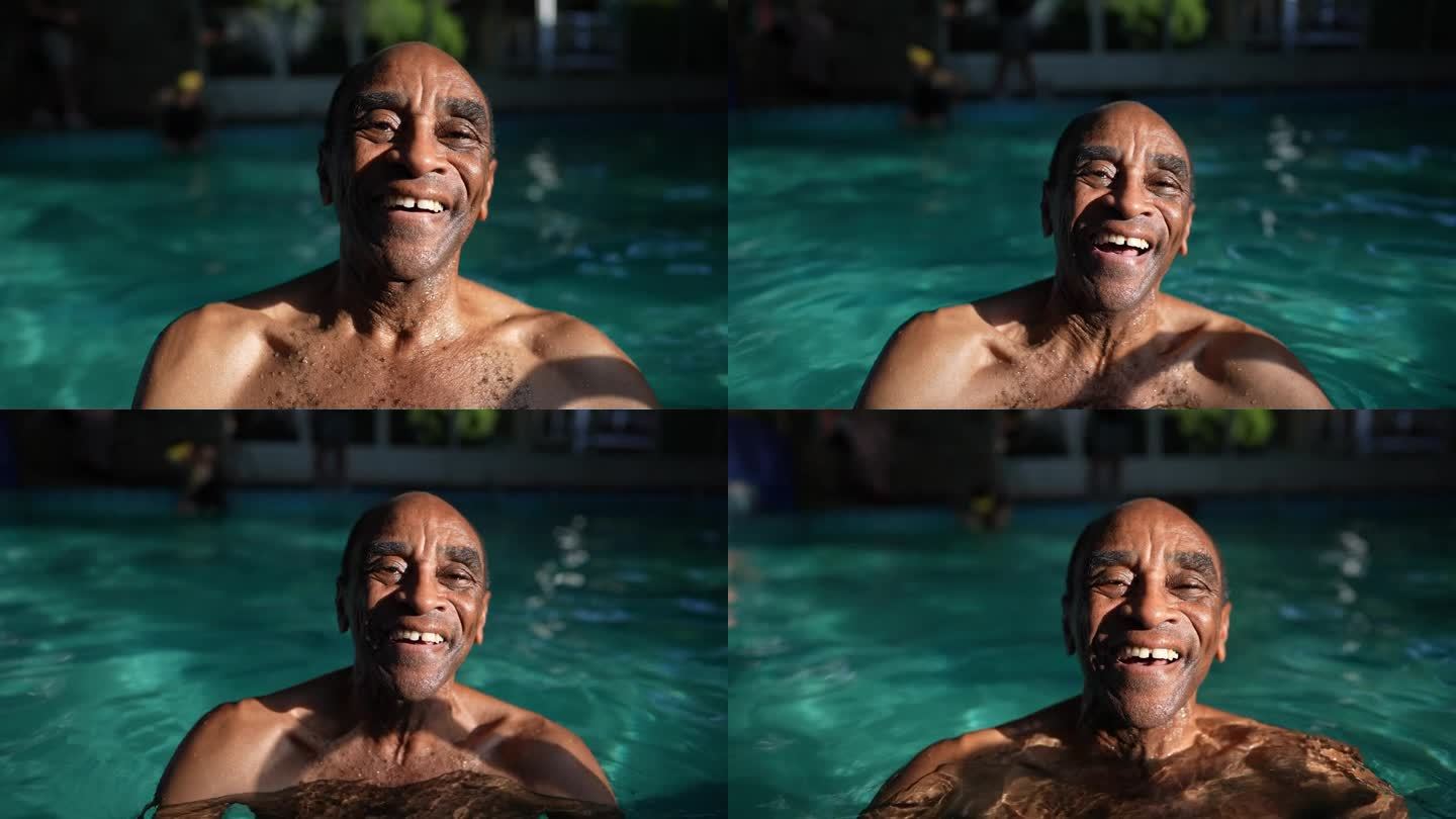 老年人在室内度假泳池的肖像