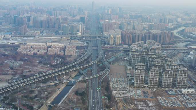 4K原素材-航拍郑州中州大道繁忙交通