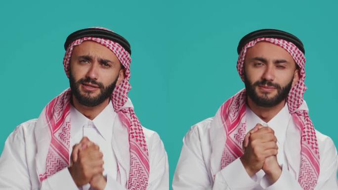 垂直视频:满怀希望的阿拉伯人在乞讨