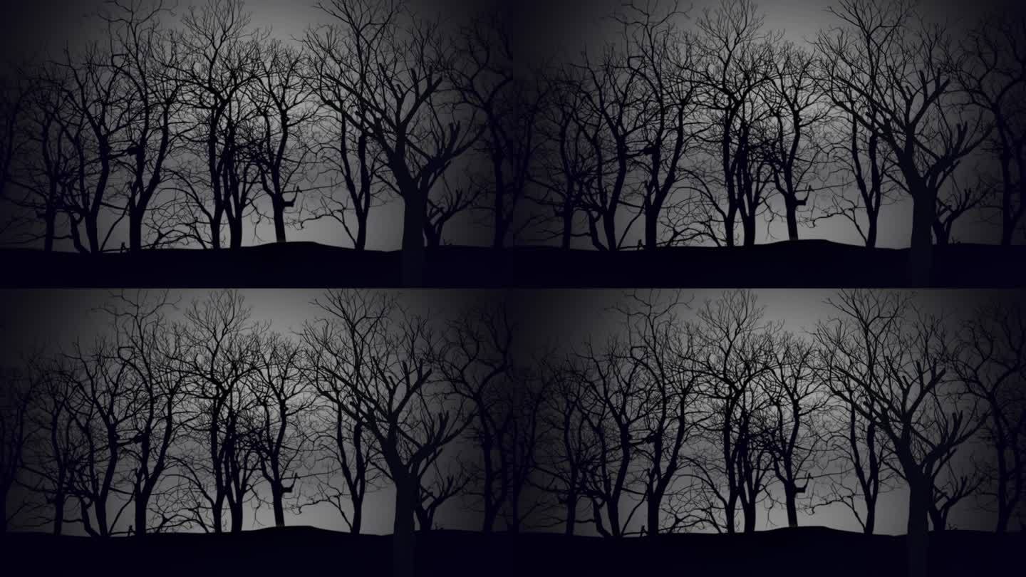 黑暗天空下的神秘森林
