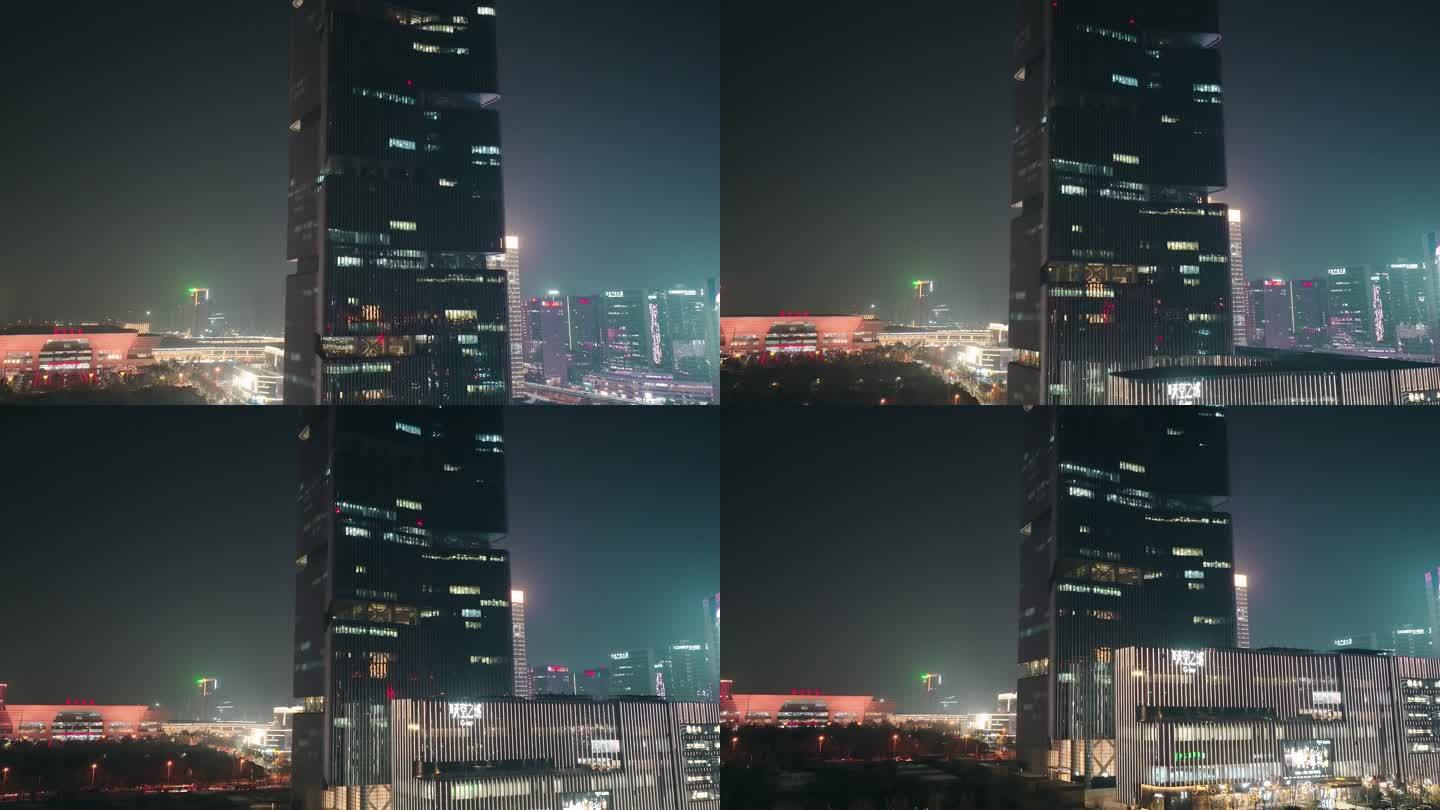 航拍郑州绿地中心双子塔夜景