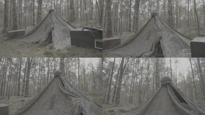 重演战术游戏。德军野战帐篷。军事休息站的概念。步枪依赖弹药。二战期间的卡宾枪毛瑟98k。老式德国步兵
