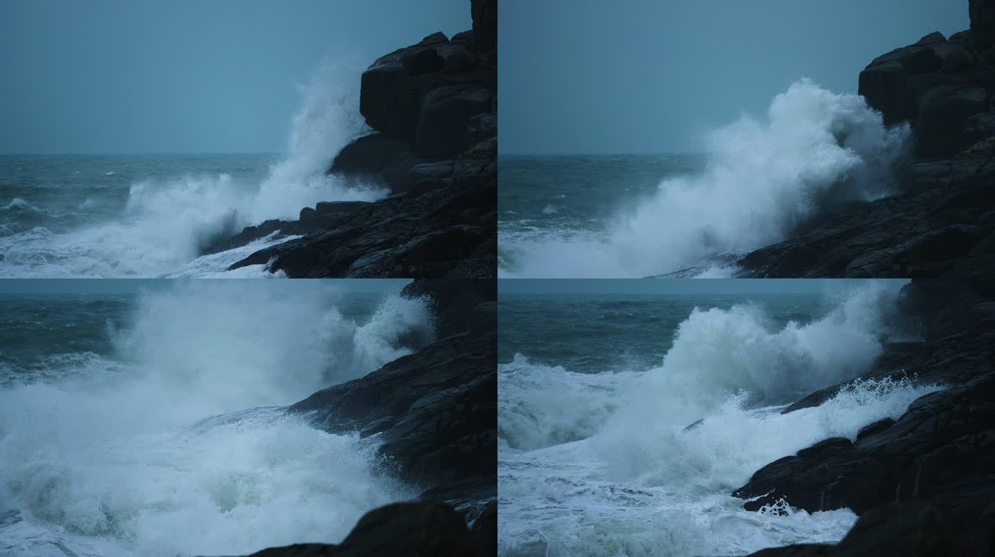 海岸浪潮汹涌-高速摄影