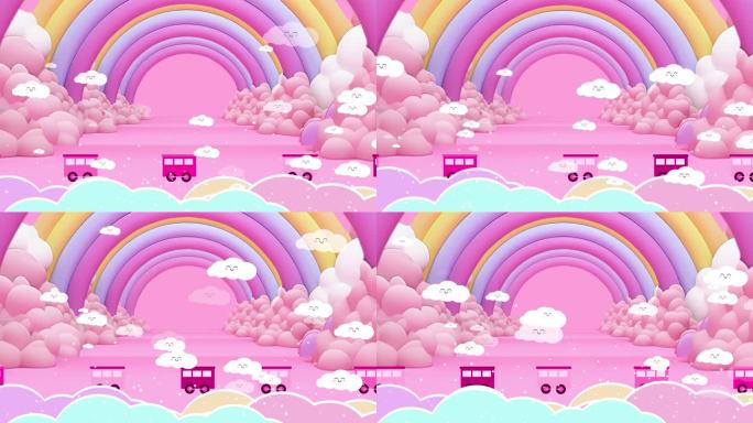 4K可爱粉色彩虹云背景循环