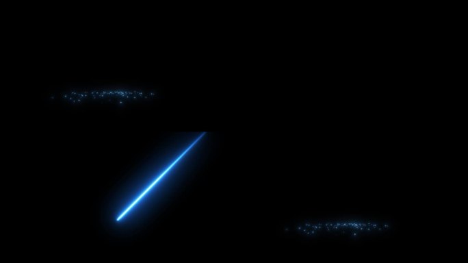 彗星射击效果和发光的小行星。蓝色陨星落在黑色背景上，爆炸时明亮的燃烧碎片。动画宇宙星光彗星轨迹为您的