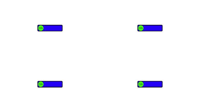 打开位置的蓝色拨动开关在白色背景上动画。