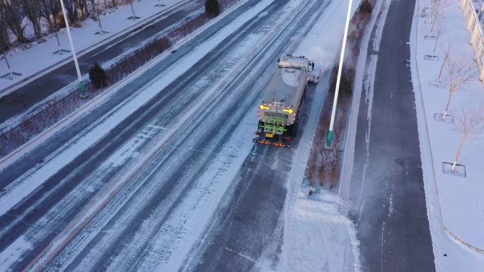 航拍除雪车道路除雪作业