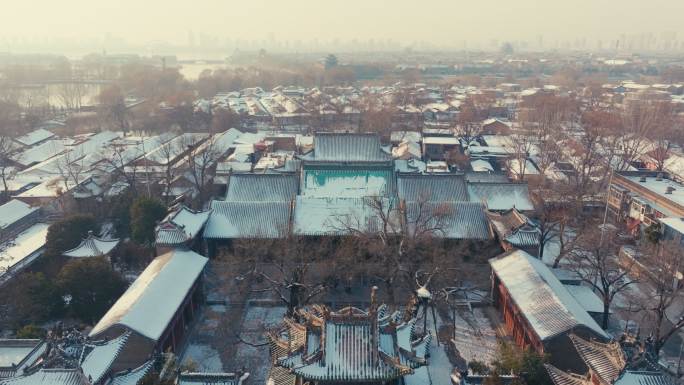 航拍聊城山陕会馆雪景