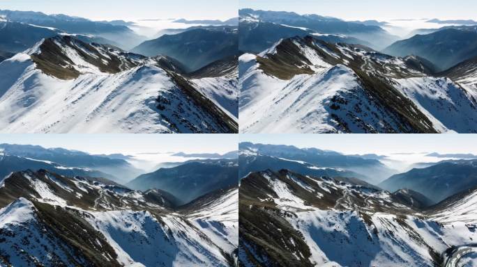 航拍冬季夹金山风景川西高原雪山景色迷人