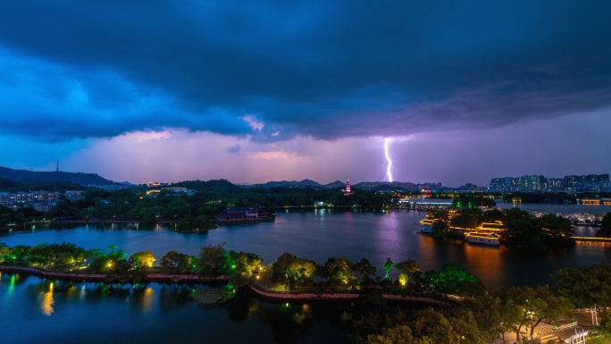 【8K超清】惠州西湖打雷下雨日转夜延时