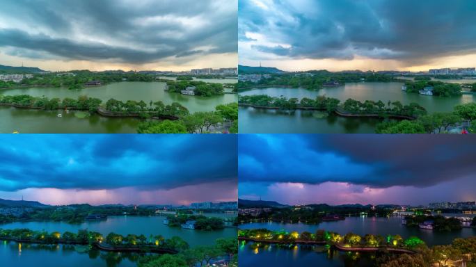 【8K超清】惠州西湖打雷下雨日转夜延时