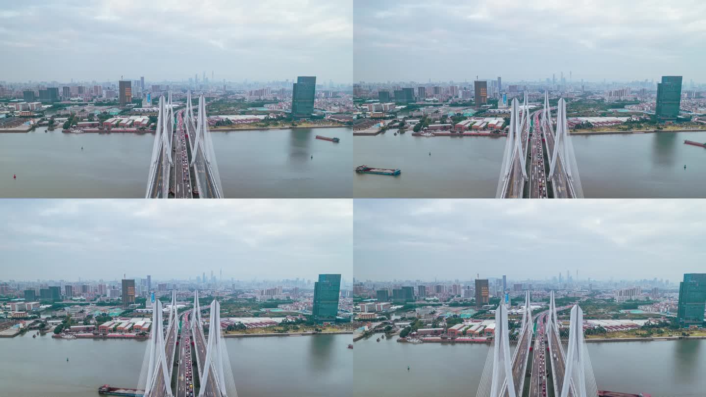 【4k延时】大桥航拍延时 广州洛溪大桥
