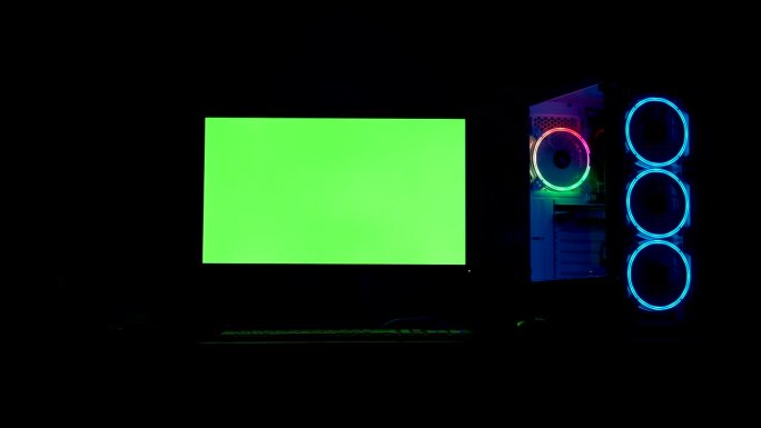 RGB照明电脑pc绿屏显示在非常暗的环境