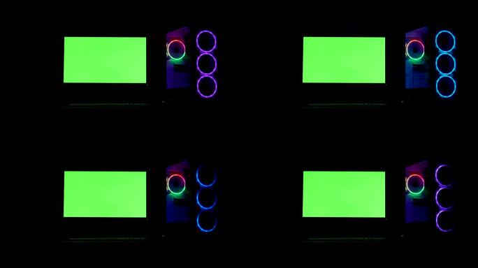 RGB照明电脑pc绿屏显示在非常暗的环境