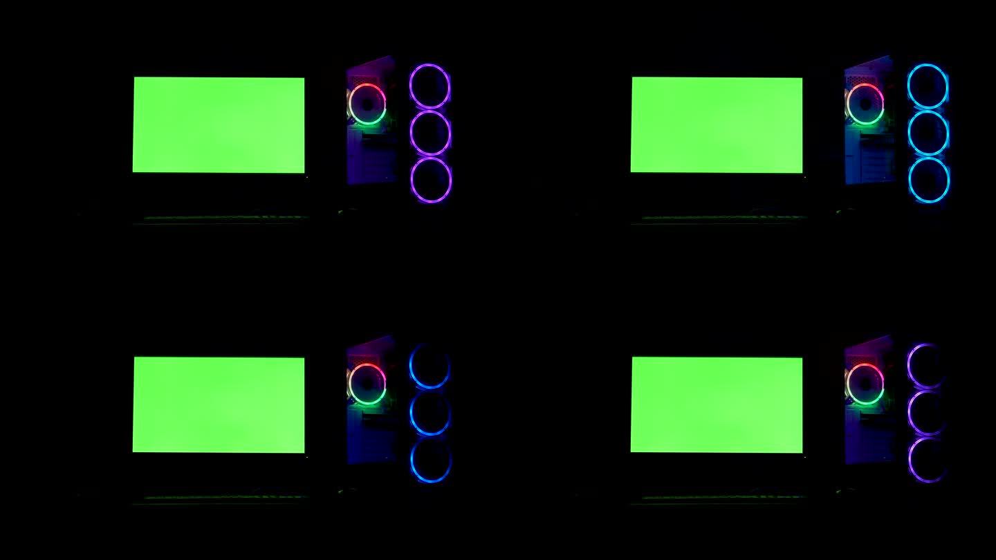 RGB照明电脑pc绿屏显示在非常暗的环境