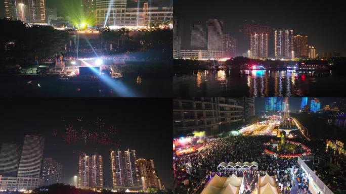 航拍南宁民生广场水漾市集跨年夜