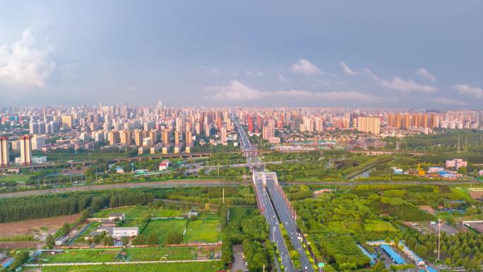 石家庄城市雨后航拍扫光延时