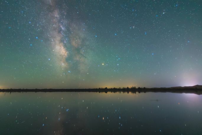 内蒙古库布齐沙漠七星湖银河延时