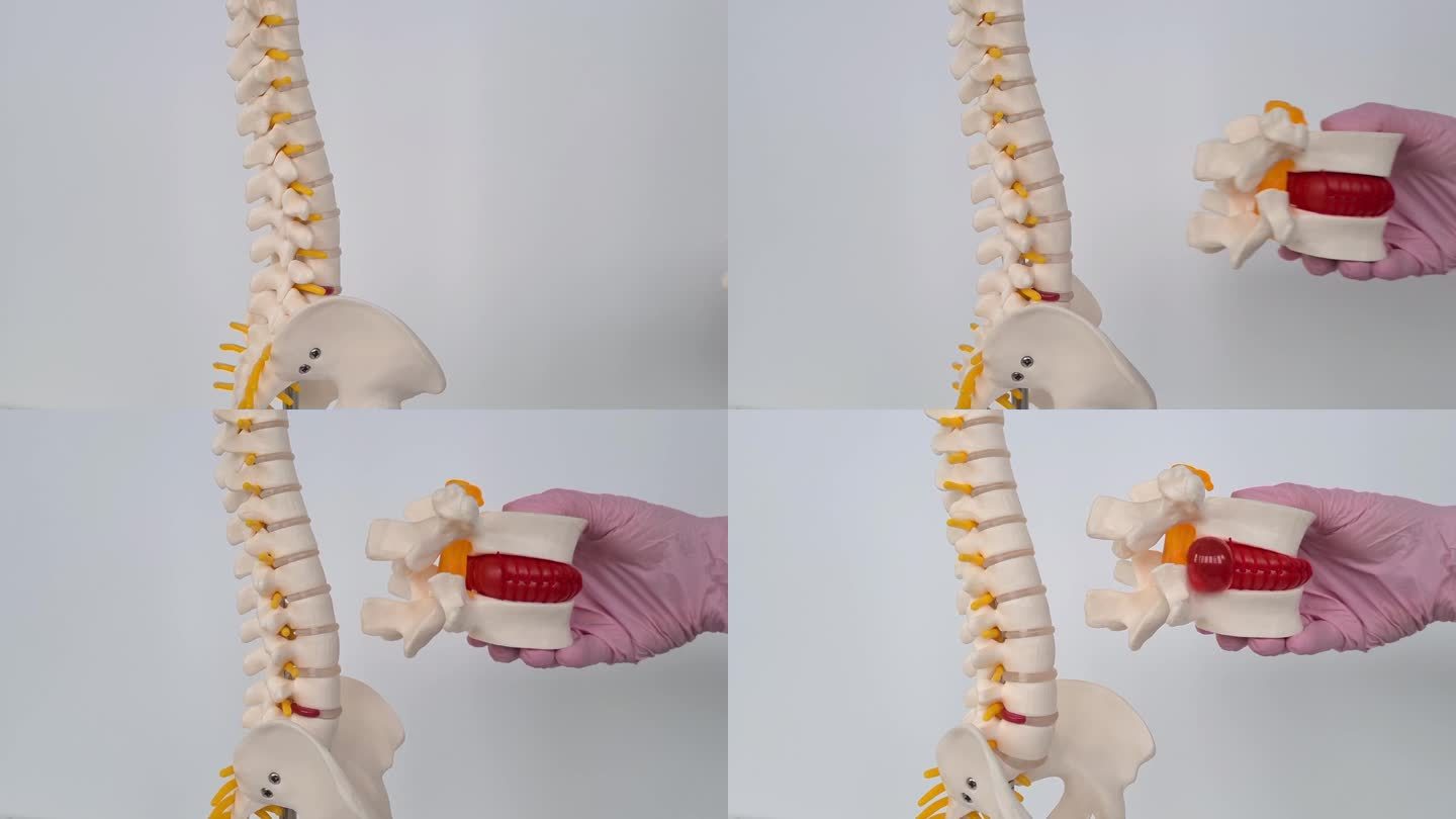 脊柱模型的凸红色椎间盘突出。