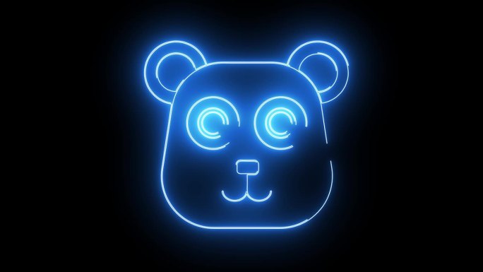 动画熊猫头图标与发光的霓虹灯效果