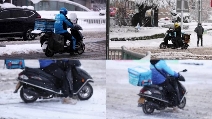 外卖骑手下雪天送餐