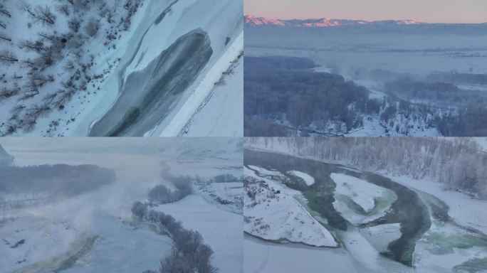 五段冬季雾凇小镇4K航拍