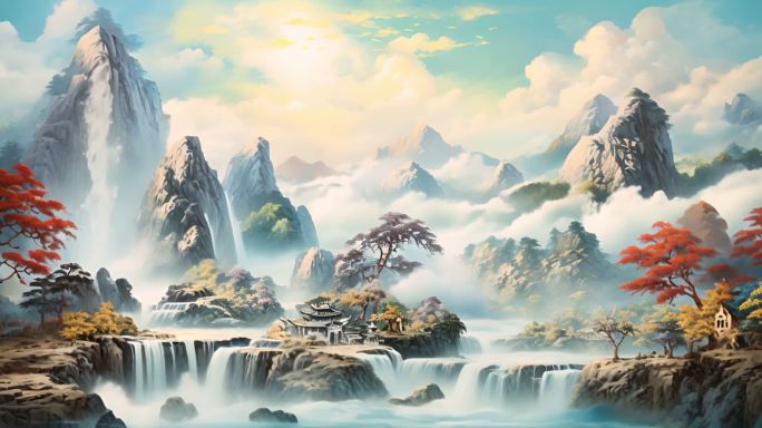 中国风山水循环动画素材