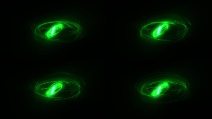 抽象的绿色环球体从能量魔术波烟圈和发光线在黑色背景