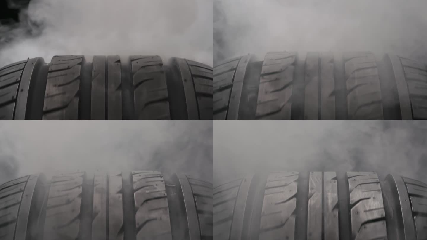 汽车车轮被烟雾覆盖