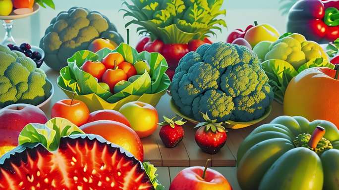 AI水果 绿色蔬菜 创意广告 背景