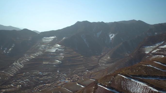 兰州 梯田 冬天山峦农村 雪景 4K航拍