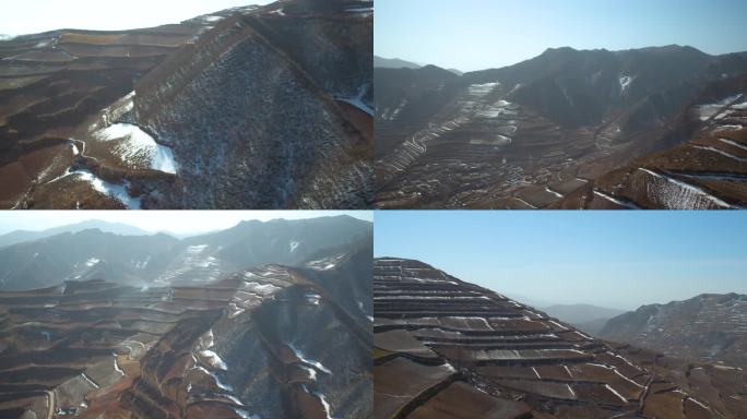 兰州 梯田 冬天山峦农村 雪景 4K航拍