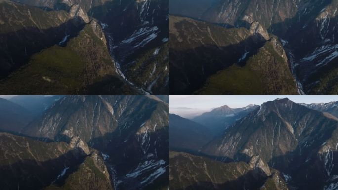 四川西部冬季盘山路航拍山路崎岖险峻