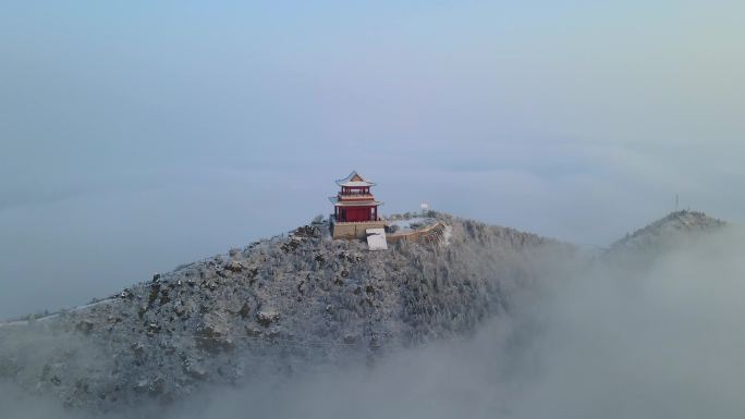 石家庄西山森林公园紫光阁雪后日出云海