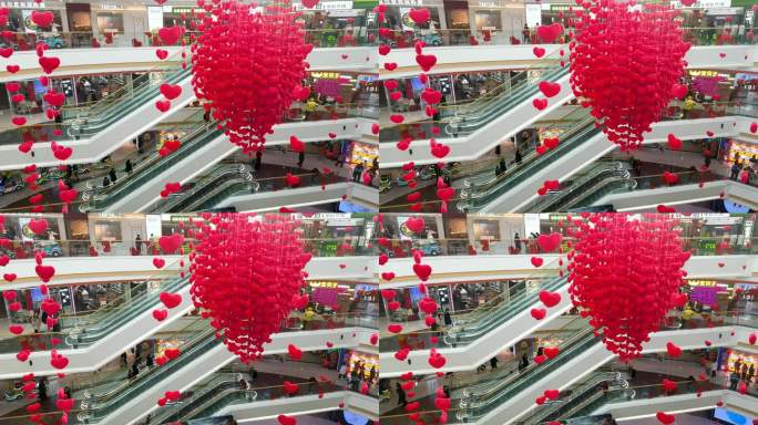 春节元旦节日商场内红色气球和儿童游乐场